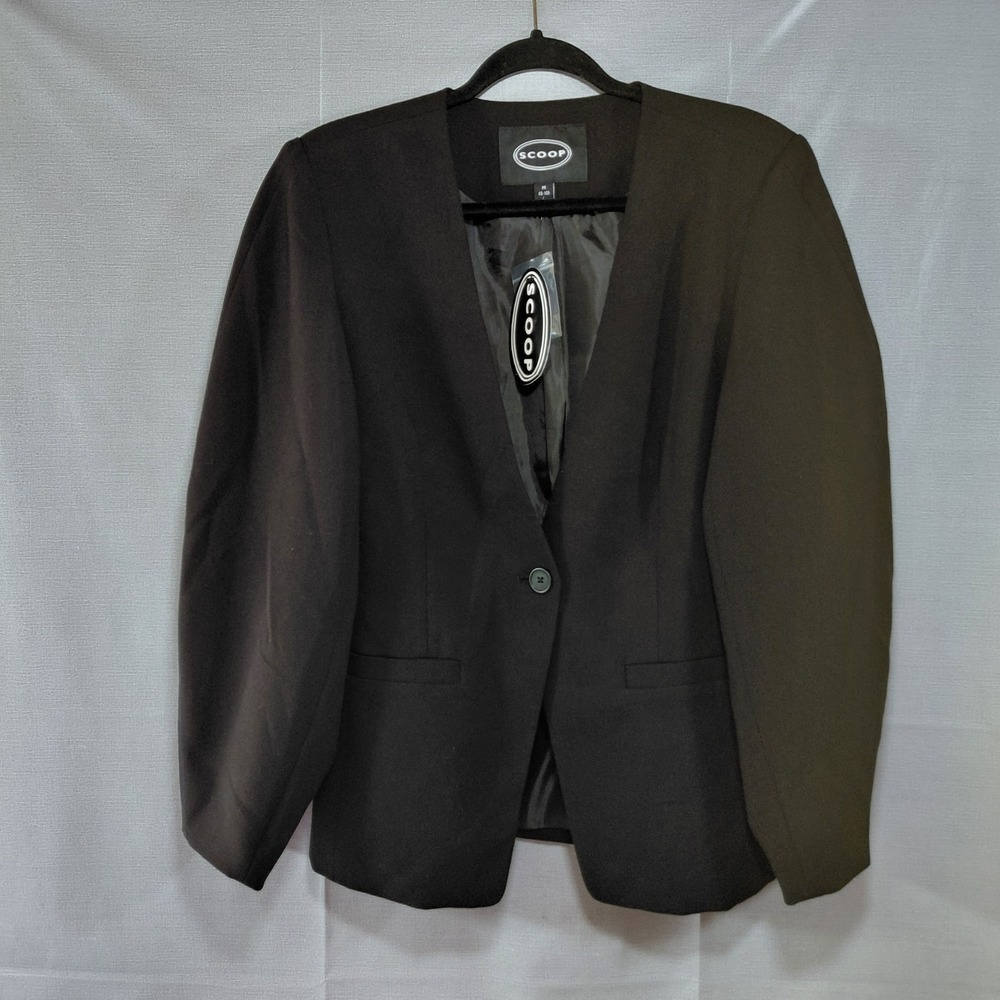 Scoop Barrel Sleeve Blazer Black Women's Med 8-10 Single Breasted Collarless